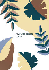 Fototapeta na wymiar Geometric shapes, abstract tropical leaves on a white background. Dynamic template for your cover design. Vector