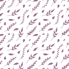 Natural vector seamless pattern leaves violet elements on white background