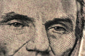 Extreme macro photography of a  US dollar banknote. Ultra close up of a one American dollar note. US dollar is the world currency.