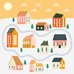 Fototapeta premium houses and street at landscape vector design
