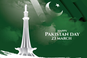 Pakistan vector illustration. Happy Pakistan Day on March 23rd. National holiday in Pakistan commemorating the Lahore Resolution passed on 23 March 