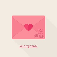 Envelope with love message, closed letter with heart. Happy valentines day. Vector illustration