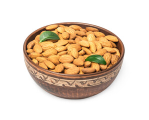 Almond nuts  in  bowl  on white background