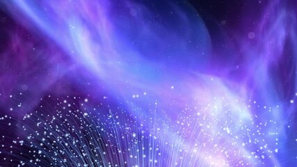 Abstract fiber optics animation in the space. Artistic optical fiber motion background.