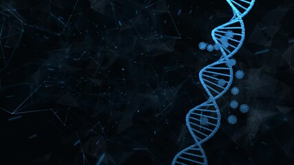 Abstract blue dna chain structure and coronavirus covid-19 animation. Concept science on black copy space background.
- Powered by Adobe