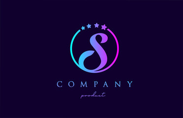 S alphabet letter logo for corporate and company. Design with circle and star in simple black and white colors. Can be used for a luxury brand