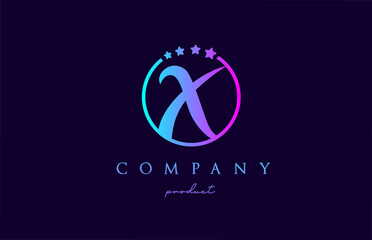 X alphabet letter logo for corporate and company. Design with circle and star in simple black and white colors. Can be used for a luxury brand