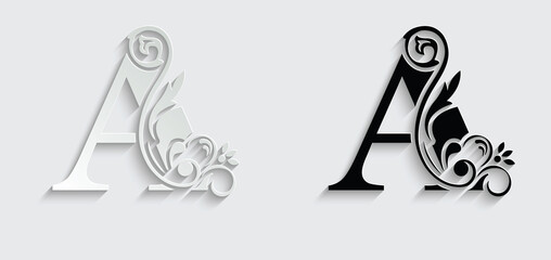 letter A. flower letters. Vintage ornament initial Alphabet. Logo vector	
 - obrazy, fototapety, plakaty