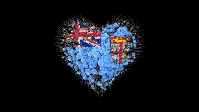 Fiji National Day. Independence Day. October 10. Heart shape made out of flowers on black background. 3D rendering.