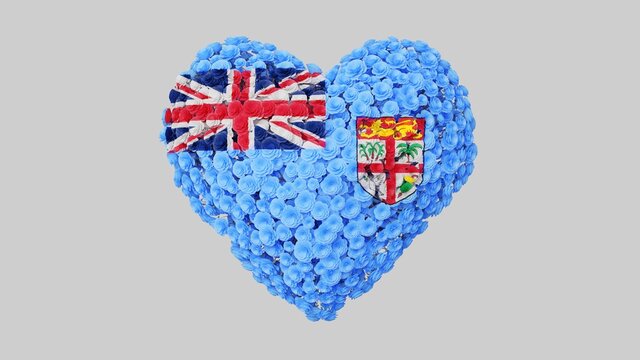 Fiji National Day. Independence Day. October 10. Heart shape made out of flowers on white background. 3D rendering.