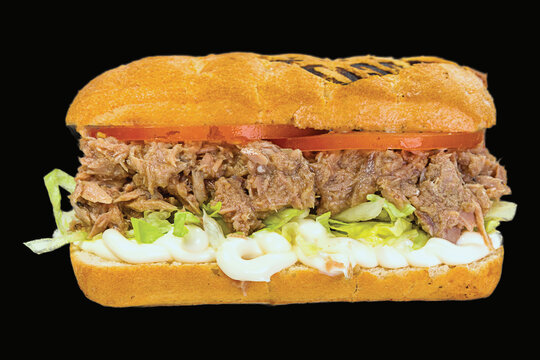 Delicious sandwiches with meat, vegetables, and sauce with reflection,