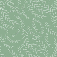 Naklejka na ściany i meble Vector illustration of leaves seamless pattern. Floral organic background. Hand drawn leaf texture