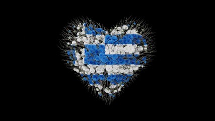 Greece National Day. March 25. Independence Day. Heart shape made out of flowers on black background. 3D rendering.