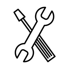 Wrench and screwdriver tool flat icon. Pictogram for web. Line stroke. Isolated on white background. Vector eps10