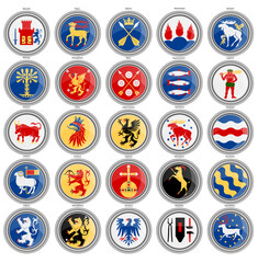 Set of vector icons. Counties of Sweden flags.   