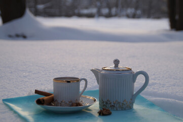 breakfast in the forest in winter