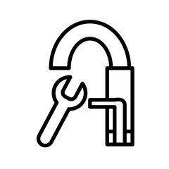faucet repair flat icon. Pictogram for web. Line stroke. Isolated on white background. Vector eps10