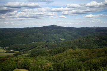 Obraz premium The view from the Nürburg over the landscape in the Eifel