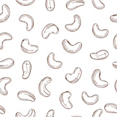 Hand drawn cashew nuts. Vector pattern.