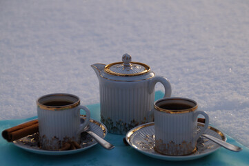 breakfast in the forest in winter