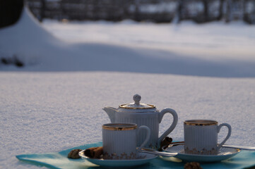 breakfast in the forest in winter