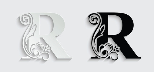 letter R. flower letters. Vintage ornament initial Alphabet. Logo vector	
