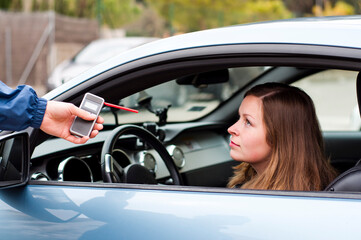 drink and drive crashed female driver due to being subject to test for alcohol content with use of breathalyze