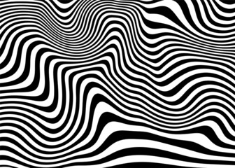 Trendy abstract black and white pattern of striped wavy lines. Modern vector background for posters, decor, business cards, printing, web design