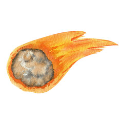 Comet in the Solar System watercolor isolated illustration on white background. Outer Space planet hand drawn. Our galaxy astronomy education material. © Svetlana