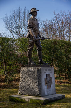 Washington DC—Feb 7, 2021; Statue Of A Man Holding Rifle On Monument In Memorial To Soldiers Of The Spanish American War And The Battle Of San Juan Hill.