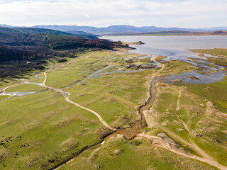 Aerial view of  Zhrebchevo Reservoir, Bulgaria