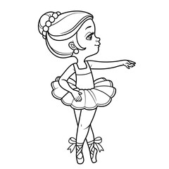 Cartoon little ballerina girl outlined for coloring isolated on a white background