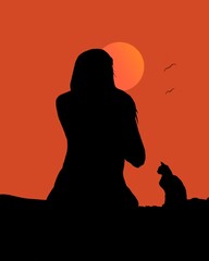 silhouette of a person with a cat