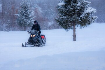 Snowmobile in the Canadian winter