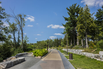 View of beautiful public Lake Wilcox Park. Park is 5.48 hectares of exceptional waterfront parkland reflective of area cultural, historical and environmental heritage. Richmond Hill, Ontario, Canada.