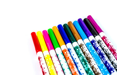 Children felt pens in 12 colors, isolated on white