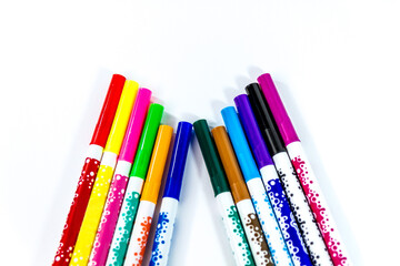 Fototapeta premium Children felt pens in 12 colors, isolated on white