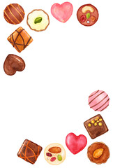 バレンタイン　チョコレートボンボン　はがき　テンプレート　縦　水彩画