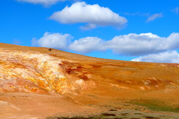 The colorful mountains around Krafla Lava Field near Myvatn, Iceland in the summer