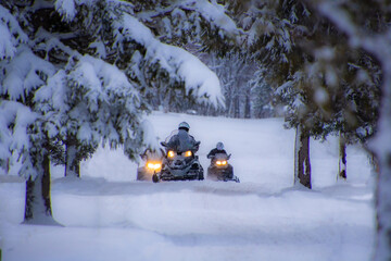 Fototapeta premium Snowmobile in the Canadian winter