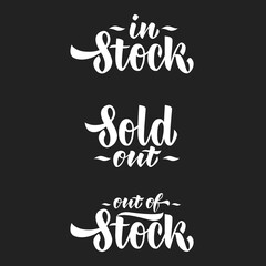 In Stock Dold out Out of stock hand written captionsin brush lettering style