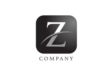 Z black white alphabet letter logo for corporate and company. Rounded square design with swoosh. Can be used for an app or button icon