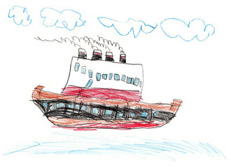 Schiff Dampfer Titanic Kinderzeichnung Buntstift - 406852842