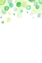 水玉　背景　緑のイメージ　水彩　縦フレーム