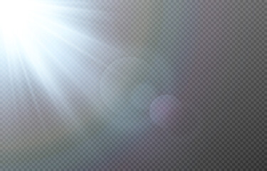 Vector blue light with lens flares. Sun, sun rays, dawn, glare from the sun png. Explosion of blue light. Blue flare png, glare from flare png.