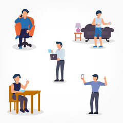 people daily routines icon set, flat style