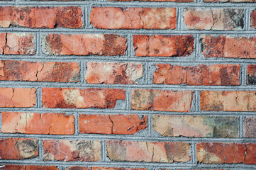 Fototapeta premium Grunge wall surface, texture of old red brick masonry, vintage background, blank retro template for ad banner design.