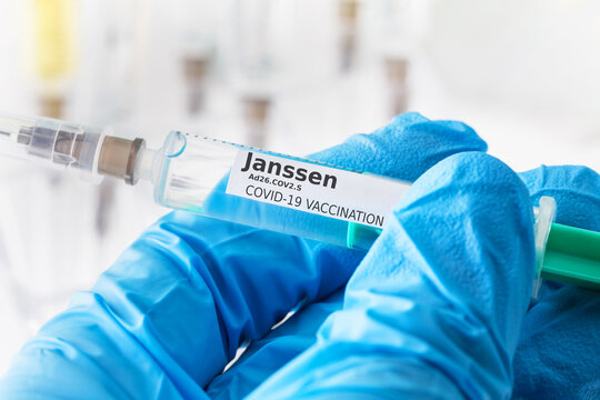 siegen, north rhine westphalia, germany - 18 01 2021: a jannsen covid-19 coronavirus vaccination logo concept