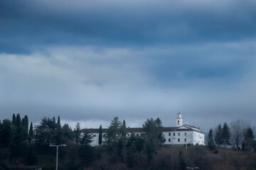 Fototapeta na wymiar Church and Monastery on Hill in Nova Gorica