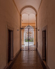 Rome, Italy, vintage building portico entrance and internal yard